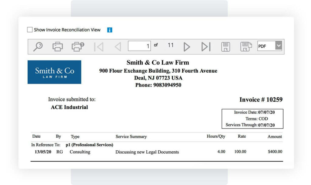 Example of Application of Sample Invoice for Legal Services in the Company